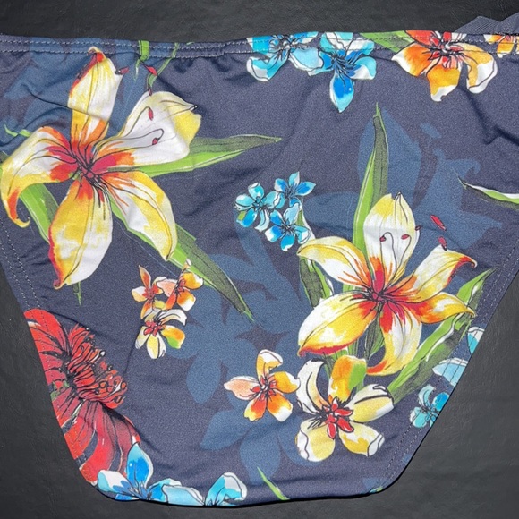 JETS by Jessika Allen Navy Floral Ruffle Tieside Bikini Bottom US Sz 6 - NWT! - Picture 6 of 9